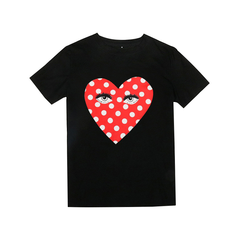 European style heart round neck Casual pullover T-shirt