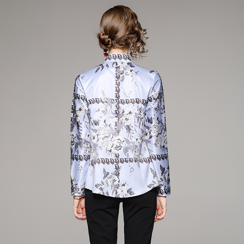 Printing fashion pinched waist European style all-match shirt