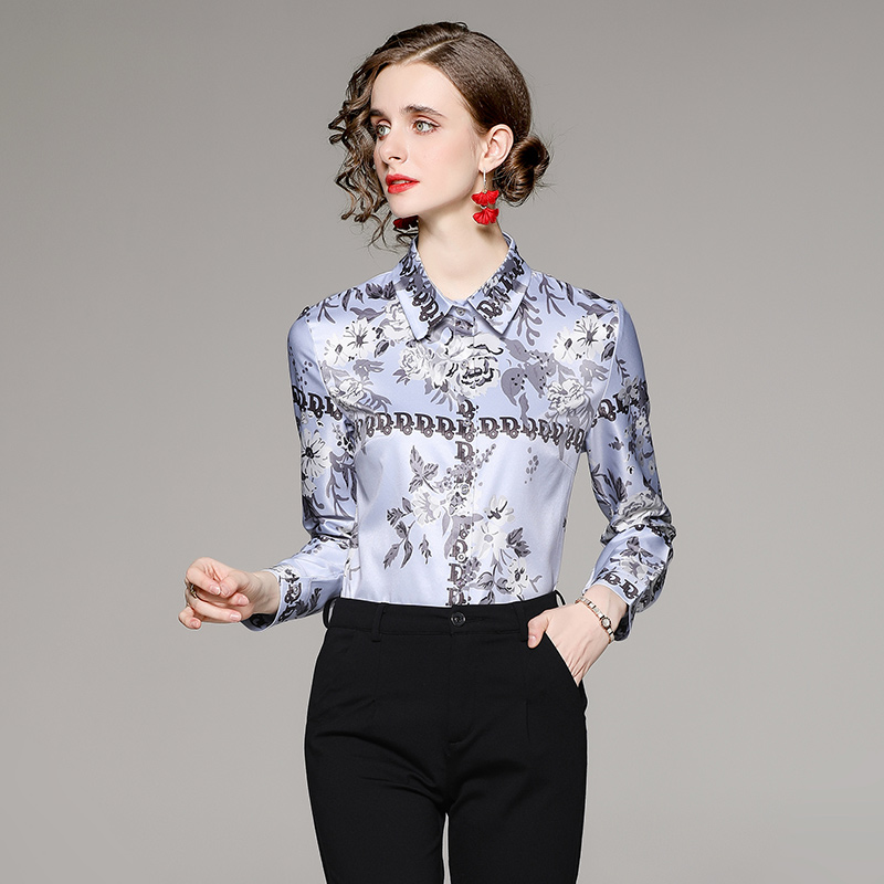 Printing fashion pinched waist European style all-match shirt