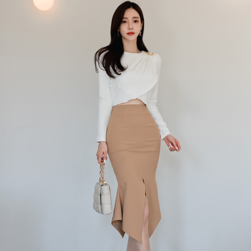 Fashion slim tops sexy package hip skirt 2pcs set for women