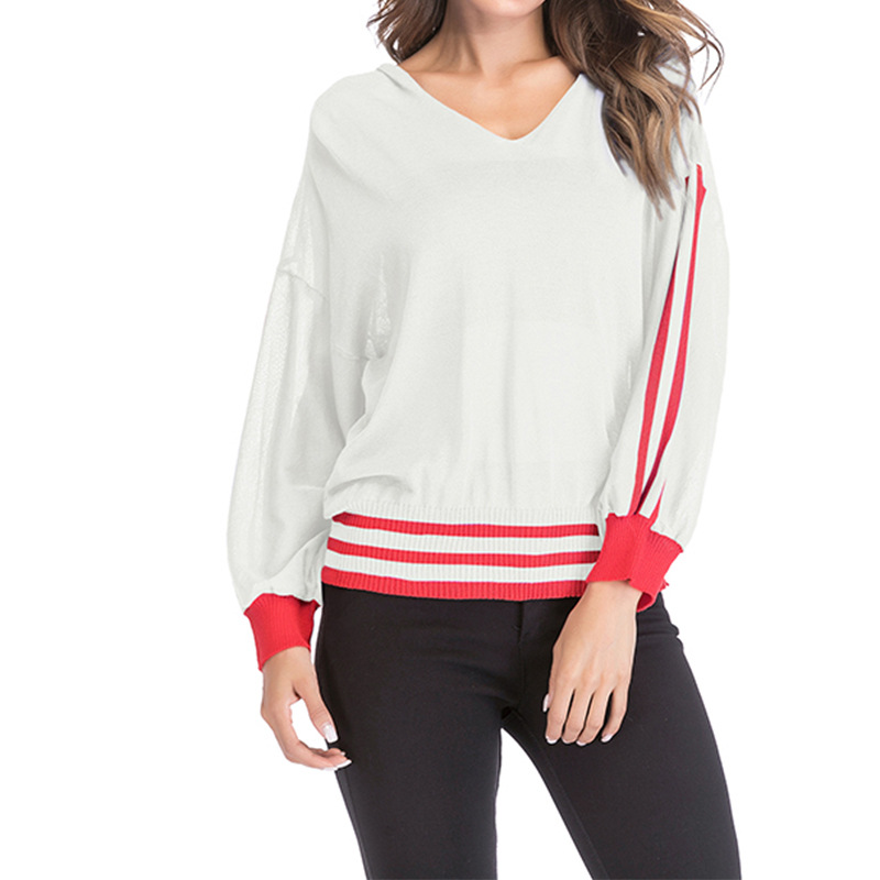 Hooded stripe spring and autumn long sleeve pullover thin tops