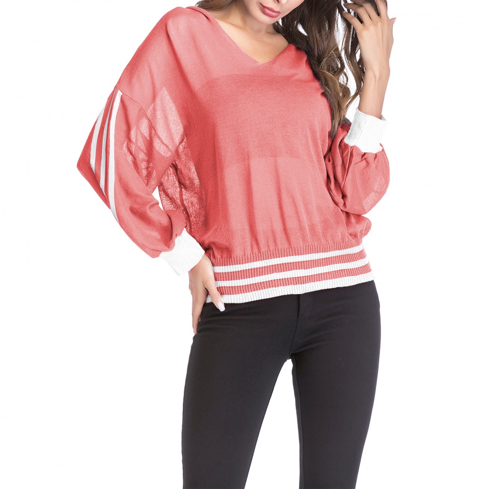 Hooded stripe spring and autumn long sleeve pullover thin tops