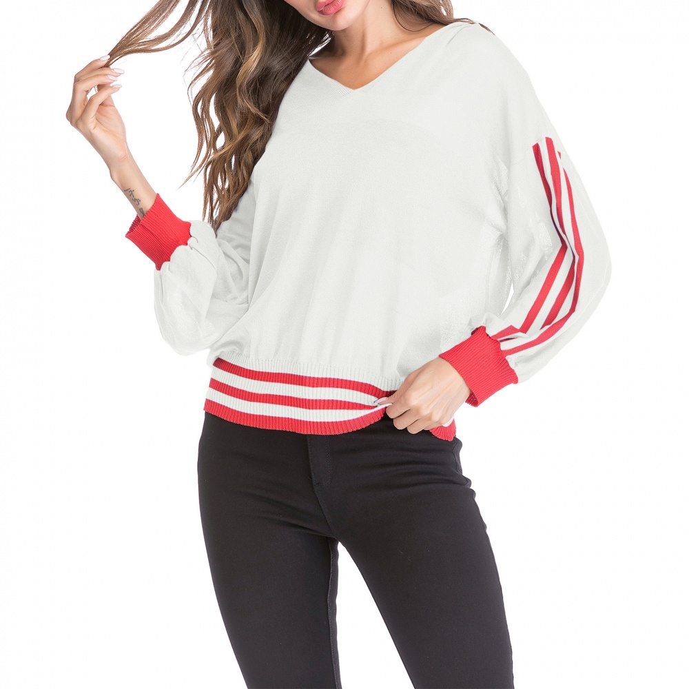 Hooded stripe spring and autumn long sleeve pullover thin tops