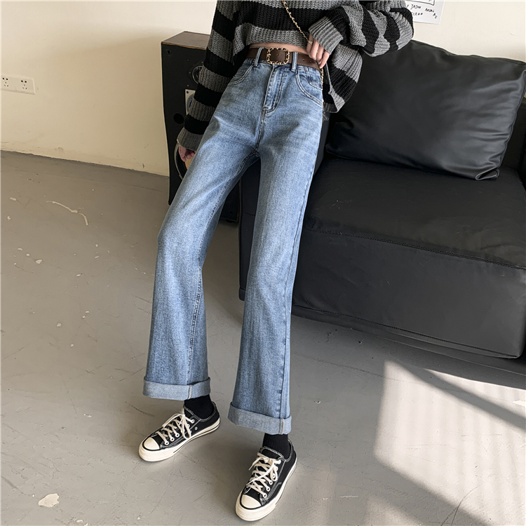 High waist slim mopping jeans with belt drape pants