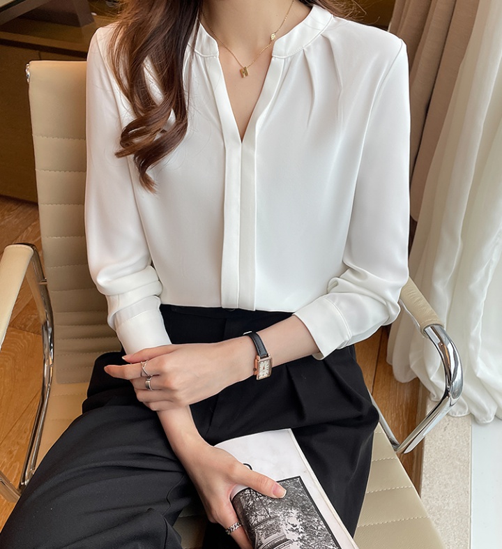 Chiffon temperament shirt V-neck long sleeve tops for women