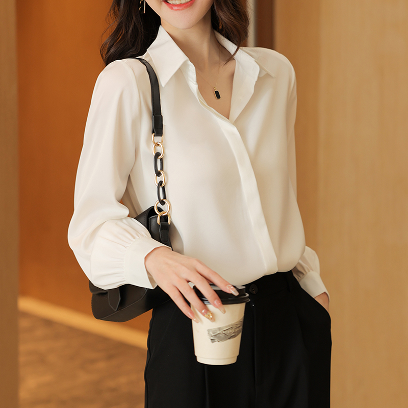 Long sleeve white shirt spring temperament tops for women