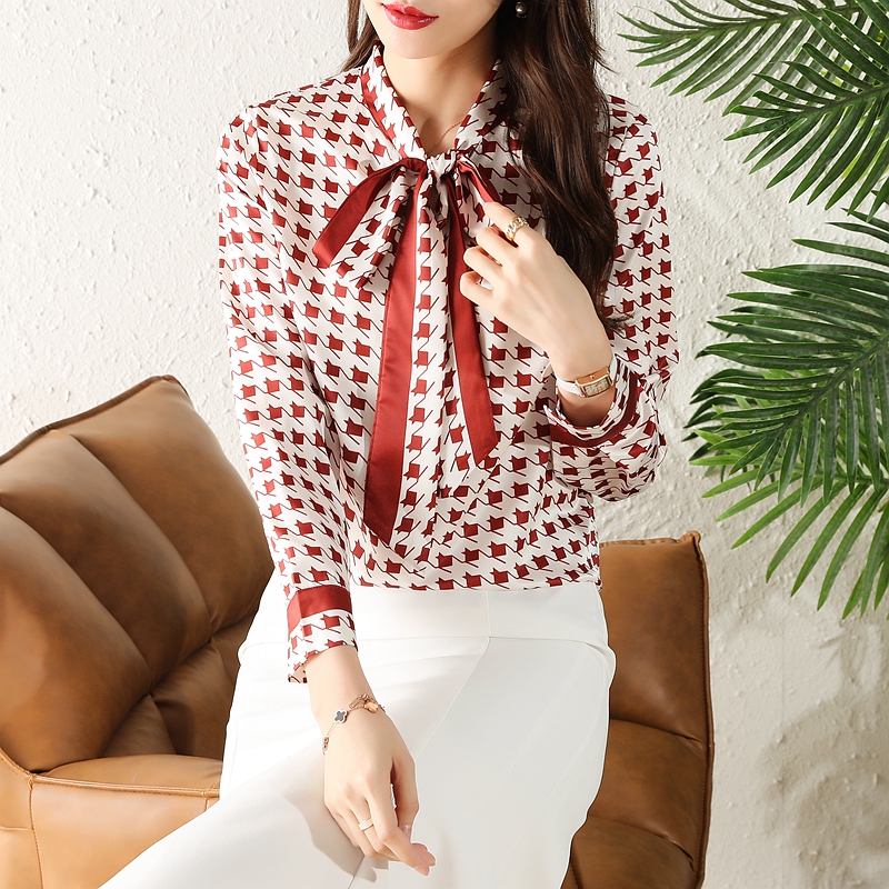 Spring bow tops long sleeve streamer shirt for women