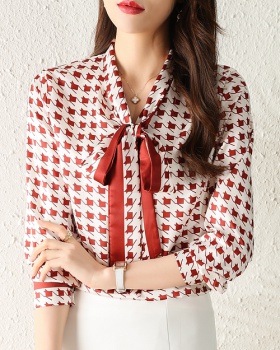 Spring bow tops long sleeve streamer shirt for women
