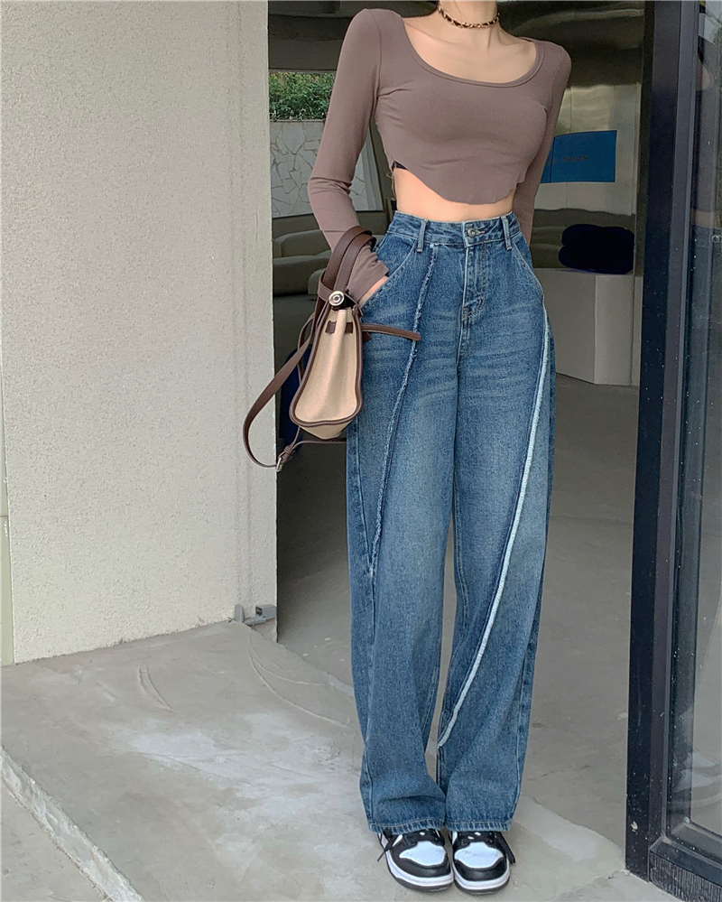 Splice mopping jeans straight wide leg pants for women