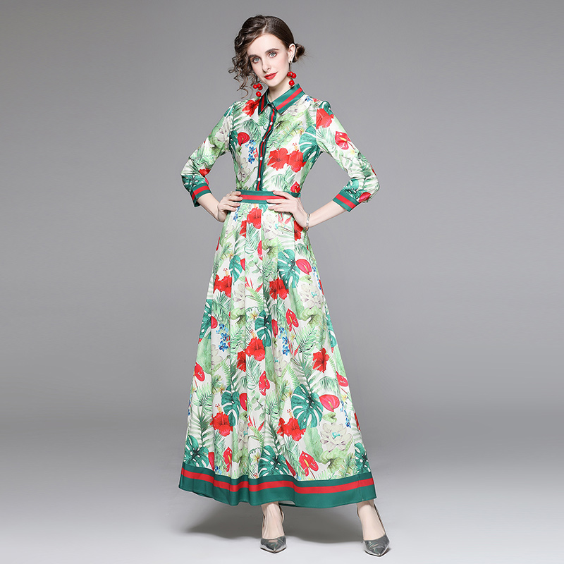 Fashion slim long dress all-match printing dress