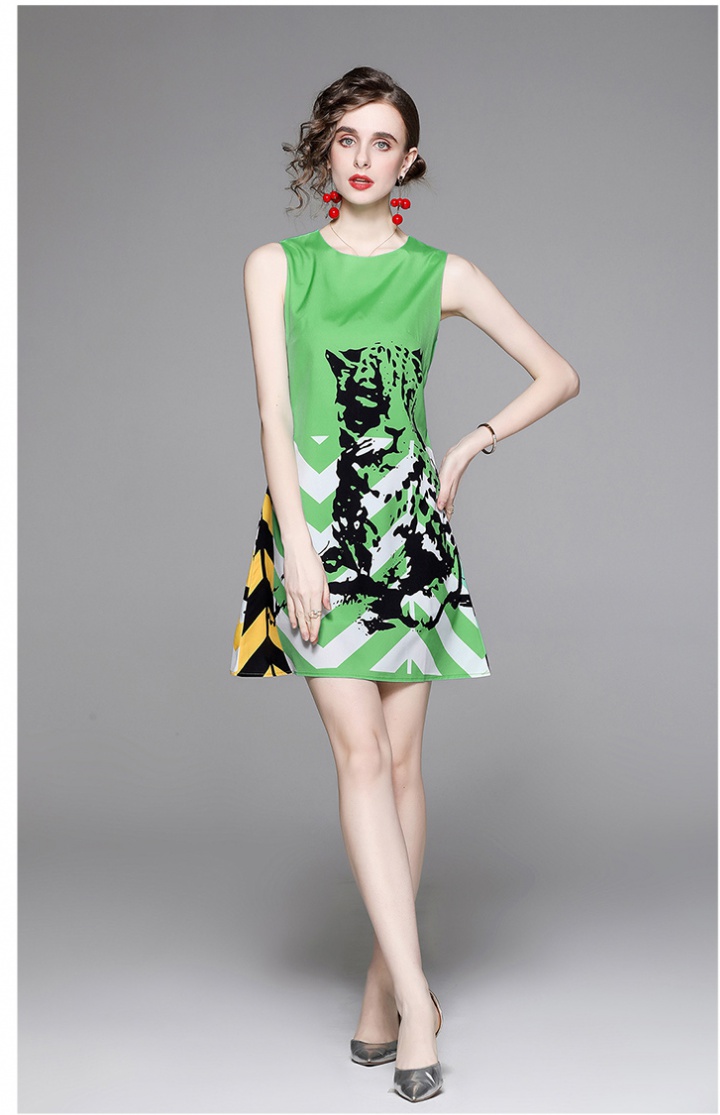 Printing slim European style sleeveless dress