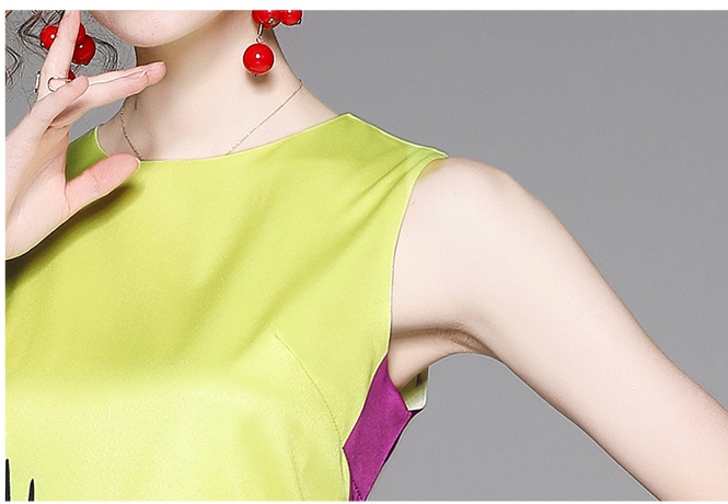 Printing pinched waist fashion slim lined sleeveless dress