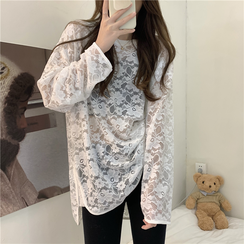 Korean style lace wood ear bottoming shirt