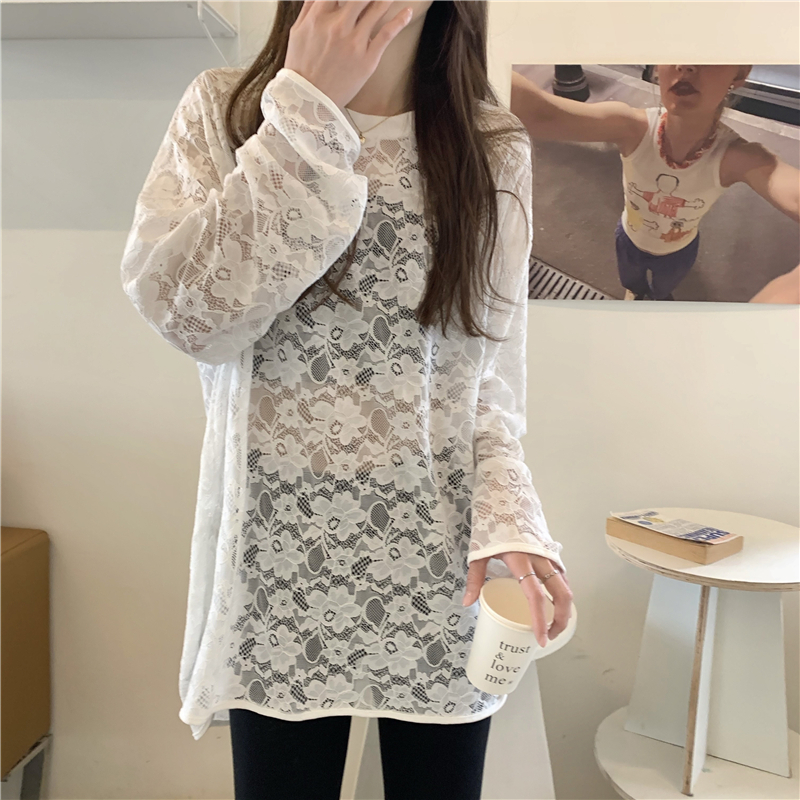 Korean style lace wood ear bottoming shirt