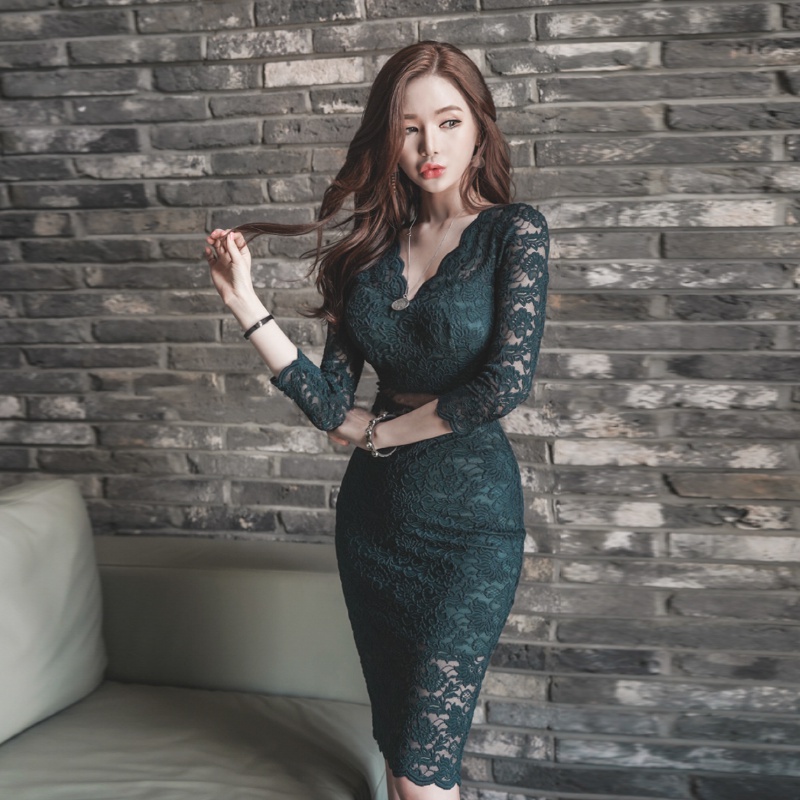 Slim Korean style sexy lace spring dress for women
