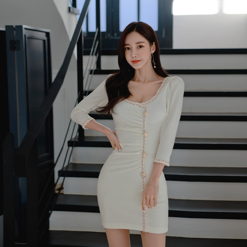 Korean style package hip breasted slim spring dress