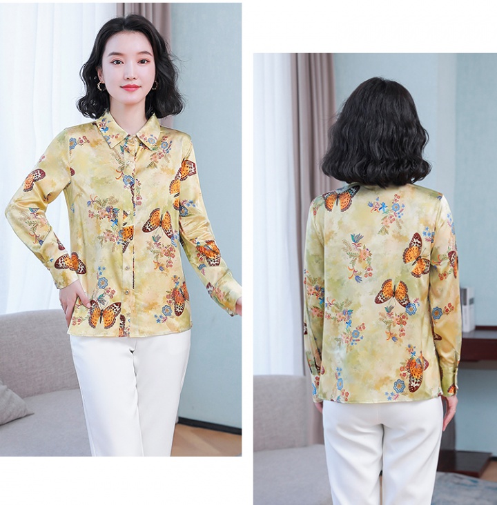 Printing silk butterfly tops satin spring shirt for women