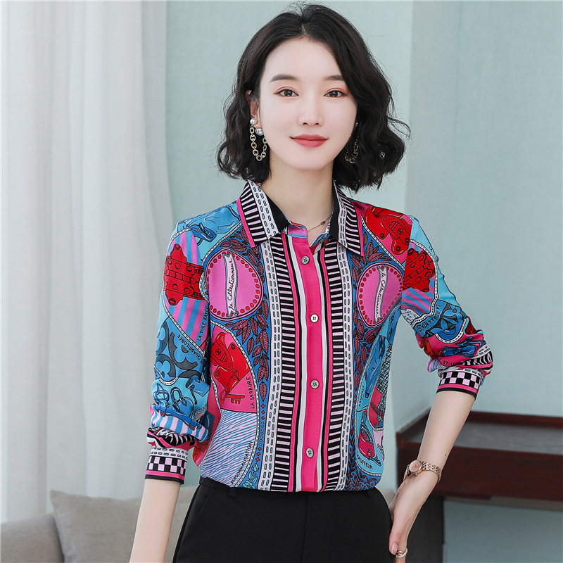 Real silk lapel silk spring commuting single-breasted shirt