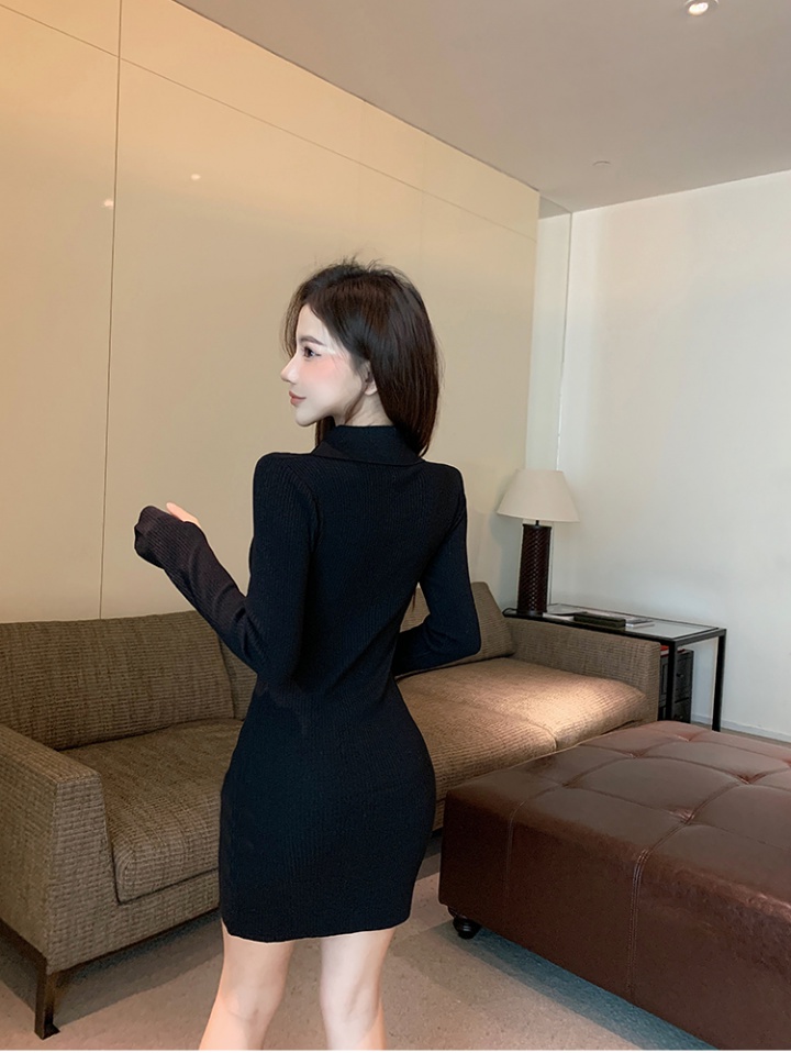 Pearl buckle short dress slim knitted cheongsam