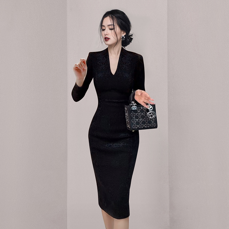 Package hip slim autumn and winter pinched waist dress