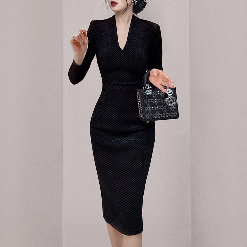 Package hip slim autumn and winter pinched waist dress