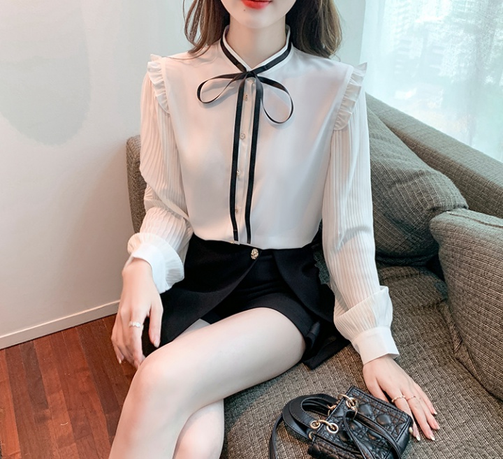 Frenum fashion bow shirt white chiffon business suit for women