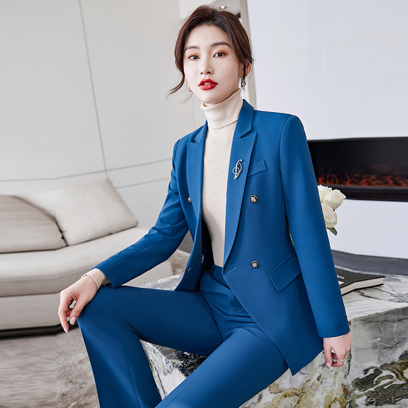 Blue tops business suit 2pcs set for women