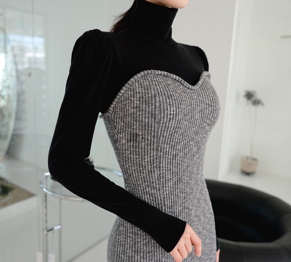 Pseudo-two mermaid long dress bottoming knitted dress