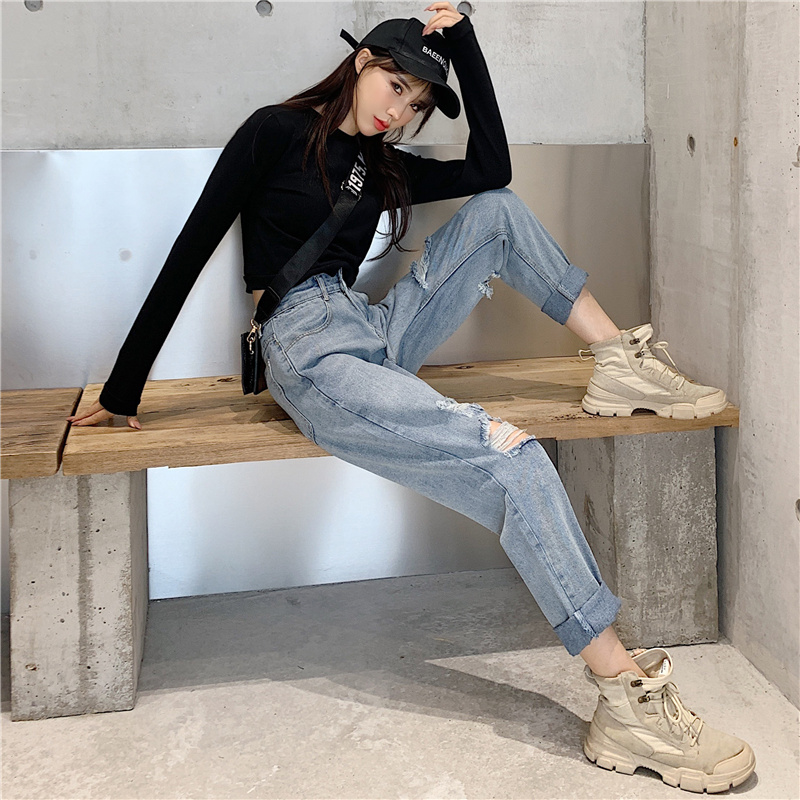 Large yard loose jeans spring straight pants pants for women