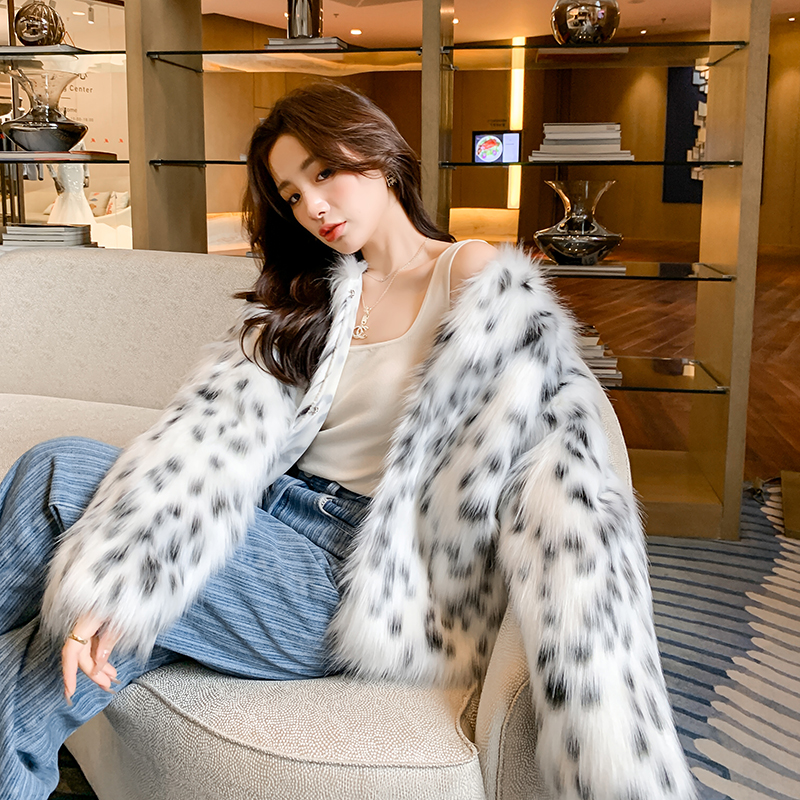 Elmo thick Korean style coat leopard Casual overcoat