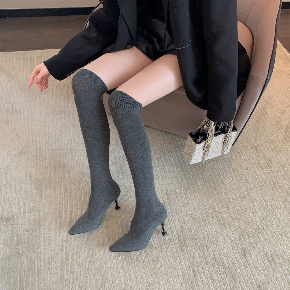 Pointed knitted socks elasticity stilettos for women