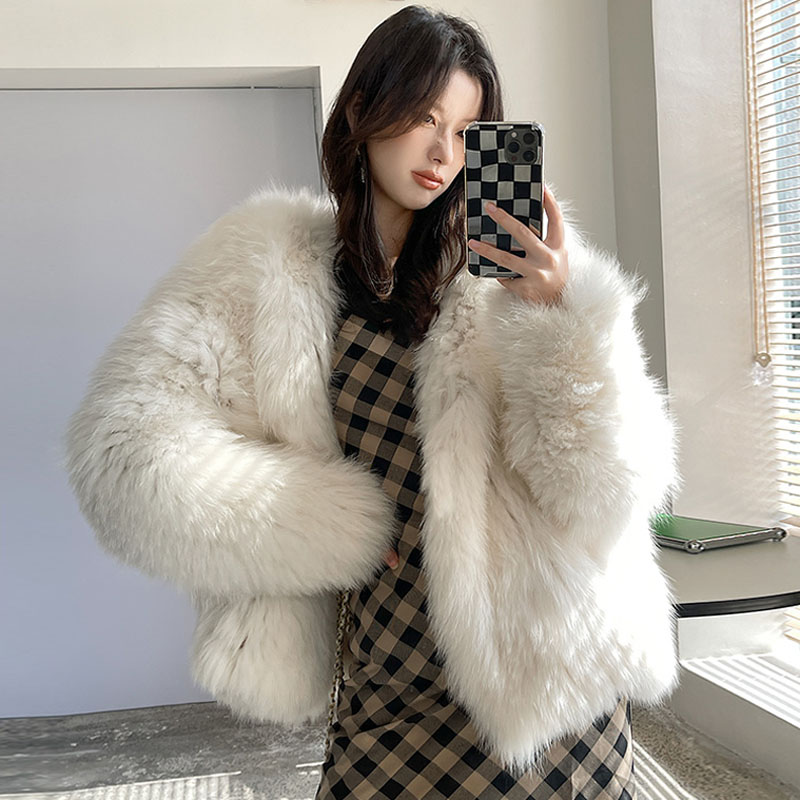 Faux fur loose overcoat fashion light coat for women