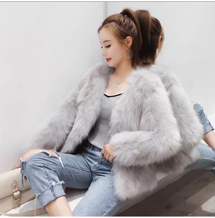 Winter mink hair overcoat slim short fur coat for women