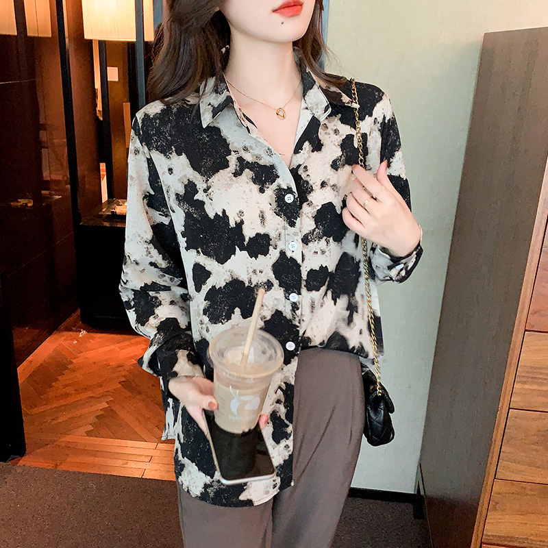 All-match spring tops printing loose shirt for women