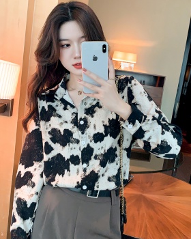 All-match spring tops printing loose shirt for women