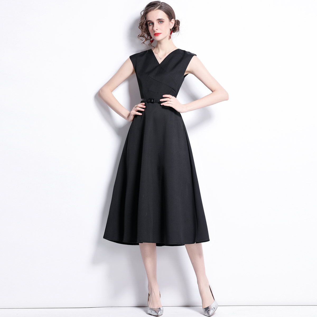 Ladies spring European style black slim dress for women
