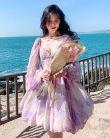 Halter bow purple seaside sandy beach dress for women