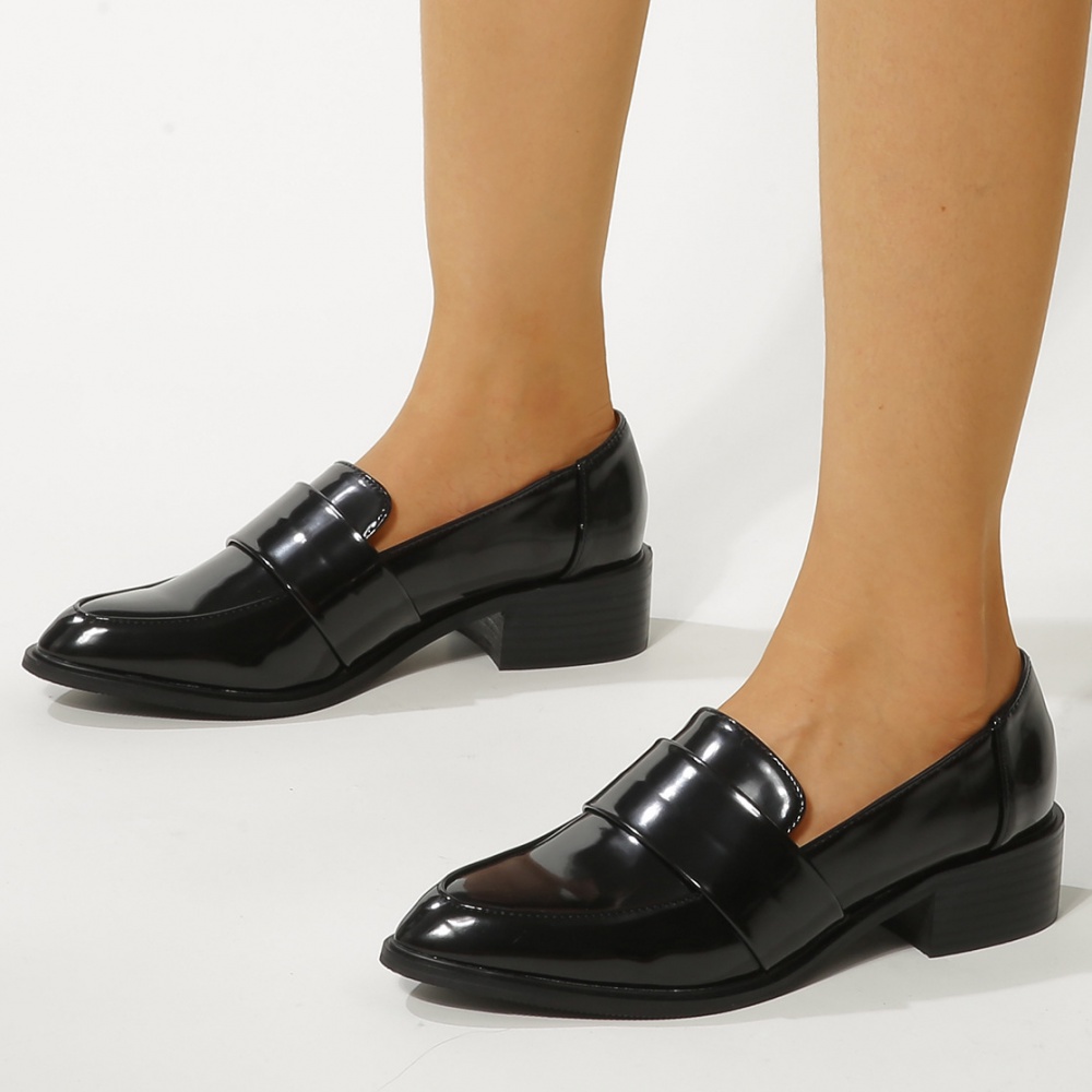 Black four seasons all-match thick crust loafers for women