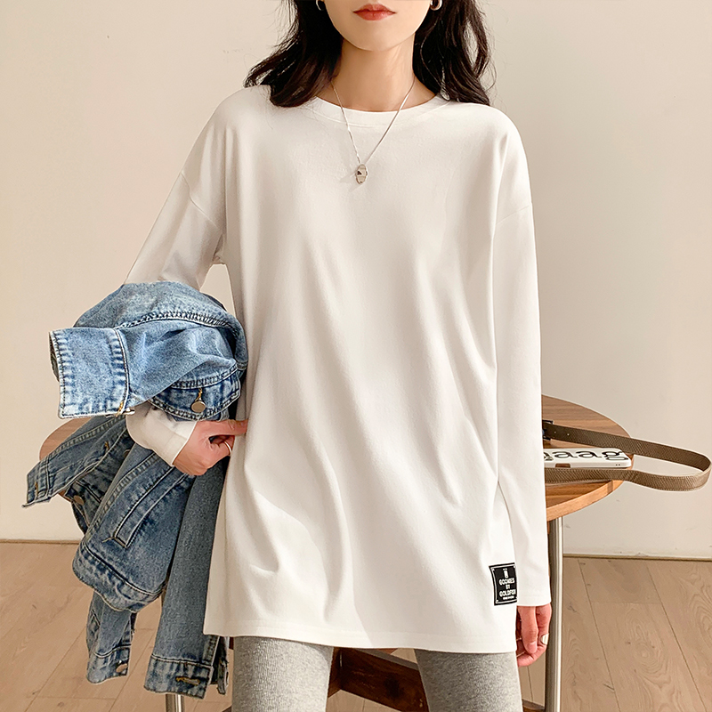 Long sleeve sueding T-shirt pure cotton tops for women