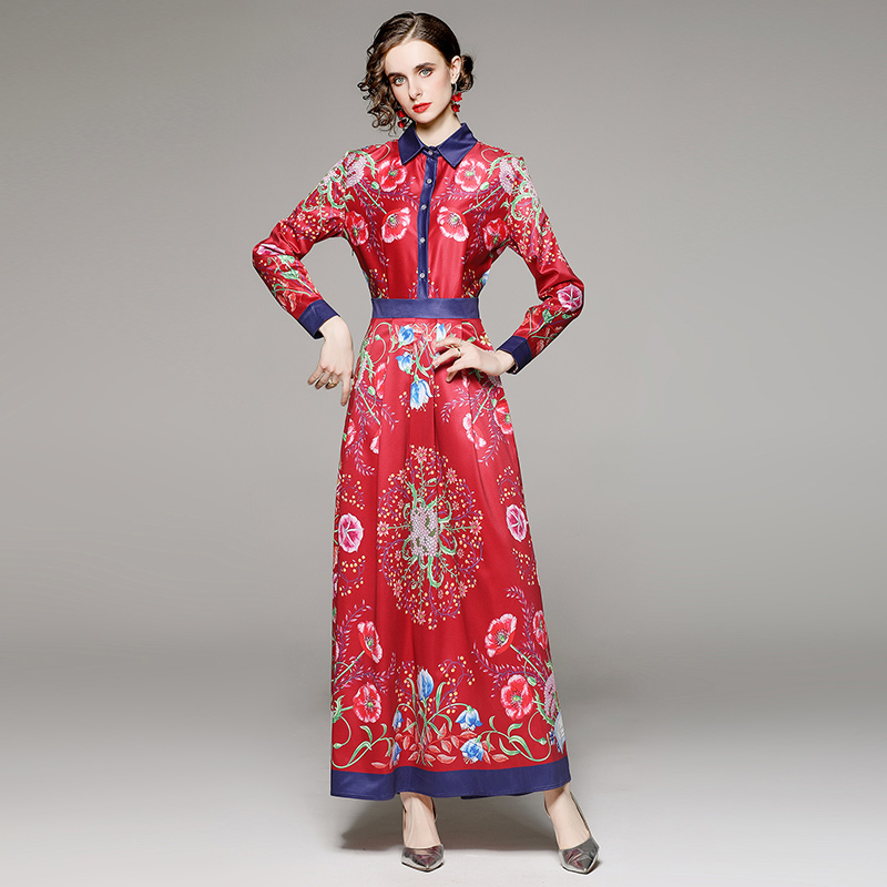 European style slim printing all-match fashion dress