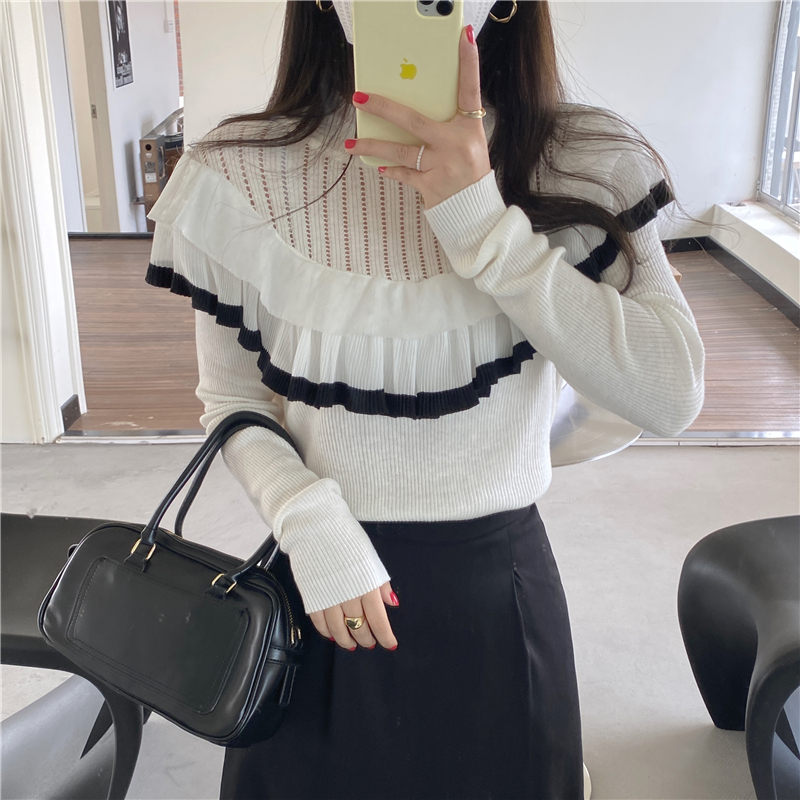 Knitted Korean style bottoming shirt wave patterns tops