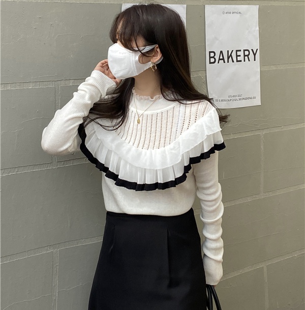 Knitted Korean style bottoming shirt wave patterns tops