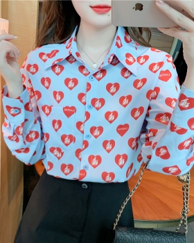 Printing heart blue sweet spring and autumn shirt for women