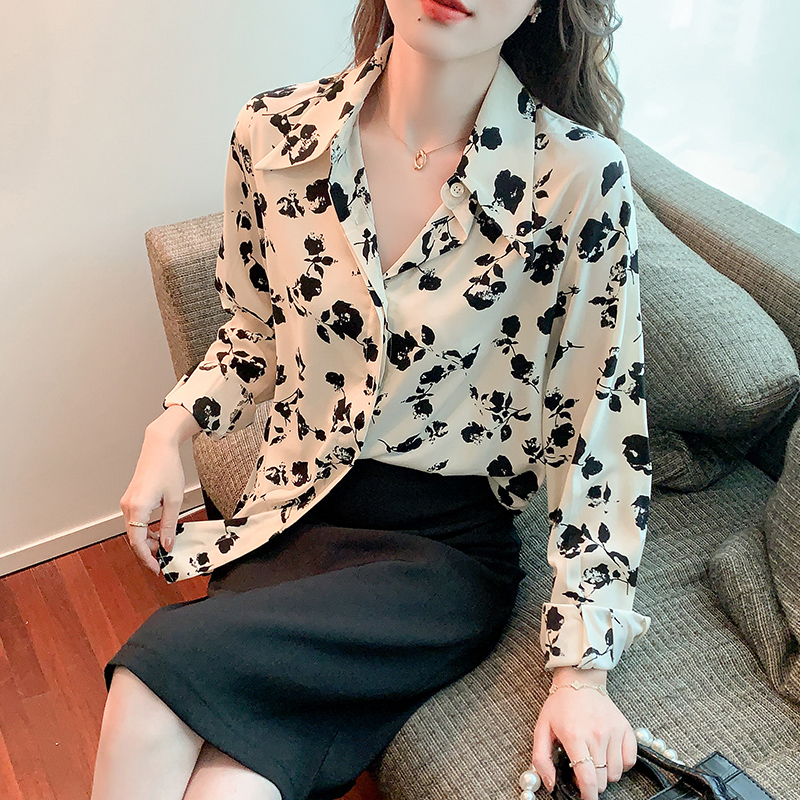 All-match loose printing shirt spring Korean style tops