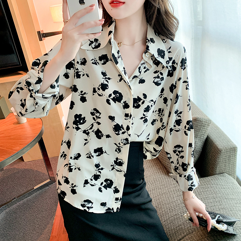 All-match loose printing shirt spring Korean style tops