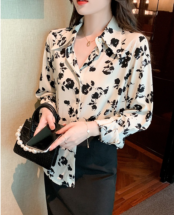 All-match loose printing shirt spring Korean style tops