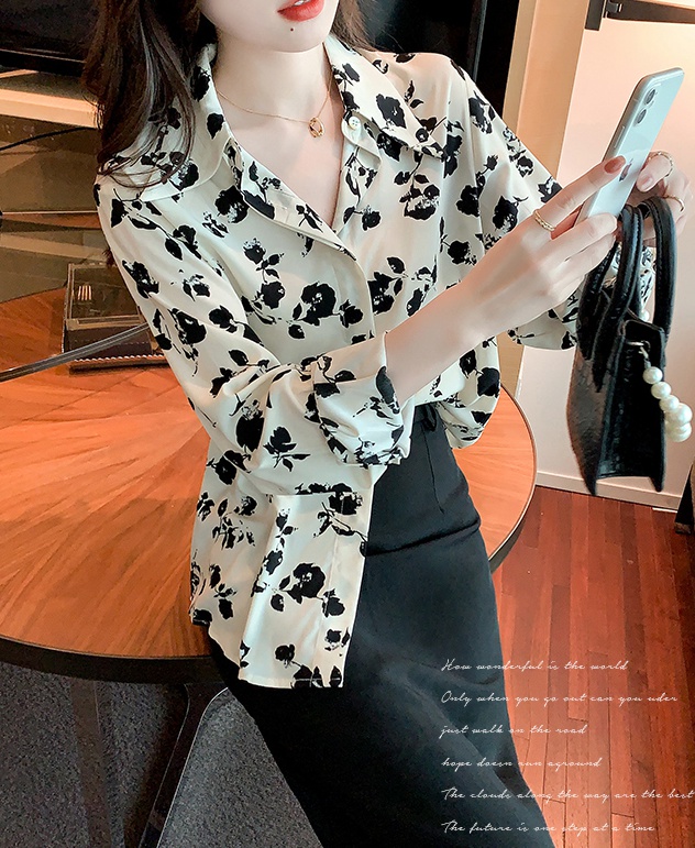 All-match loose printing shirt spring Korean style tops