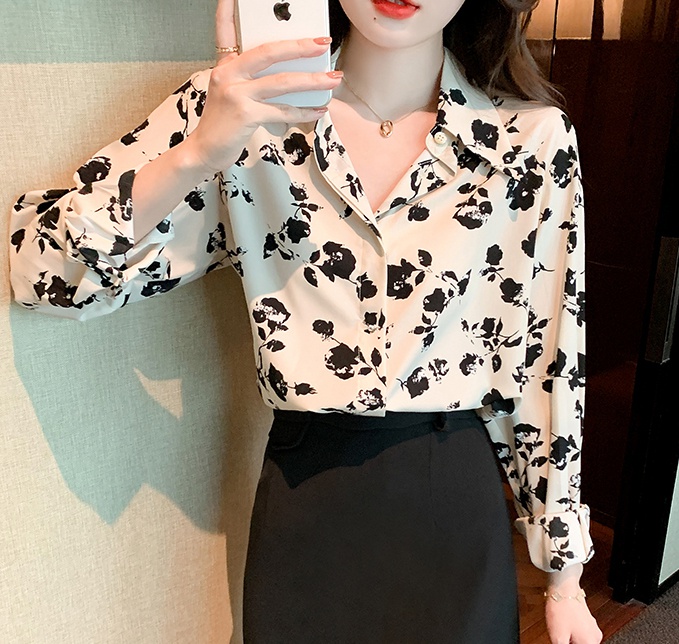 All-match loose printing shirt spring Korean style tops