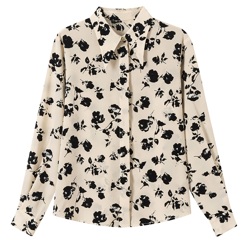 All-match loose printing shirt spring Korean style tops