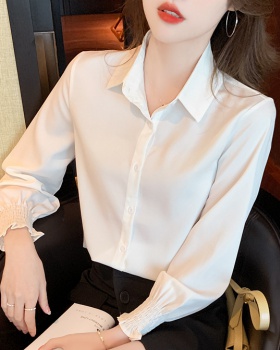 Trumpet sleeves white tops long sleeve shirt for women
